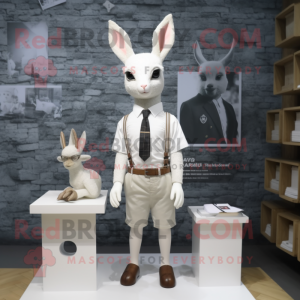 White Roe Deer mascot costume character dressed with a Oxford Shirt and Shoe clips