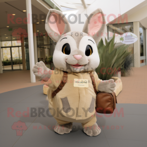 Tan Chinchilla mascot costume character dressed with a Sweater and Messenger bags