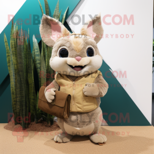 Tan Chinchilla mascot costume character dressed with a Sweater and Messenger bags