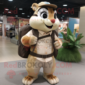 Beige Chipmunk mascot costume character dressed with a Cargo Shorts and Handbags