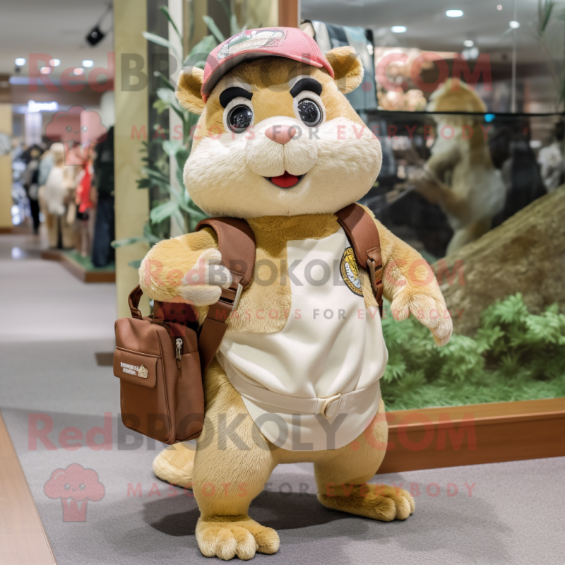 Beige Chipmunk mascot costume character dressed with a Cargo Shorts and Handbags