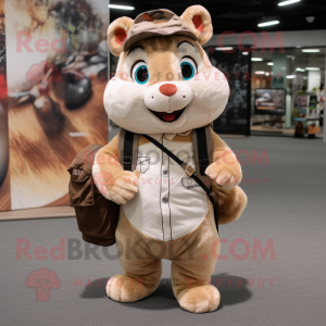 Beige Chipmunk mascot costume character dressed with a Cargo Shorts and Handbags
