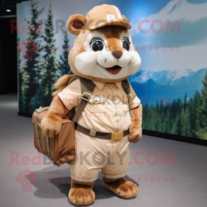 Beige Chipmunk mascot costume character dressed with a Cargo Shorts and Handbags