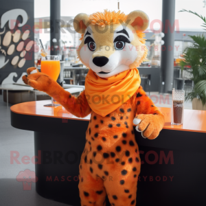 Orange Cheetah mascot costume character dressed with a Cocktail Dress and Gloves