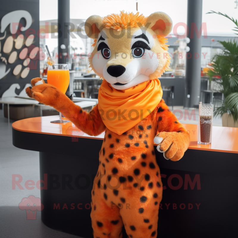 Orange Cheetah mascot costume character dressed with a Cocktail Dress and Gloves Orange Cheetah mascot costume character dressed with a Cocktail Dress and Gloves