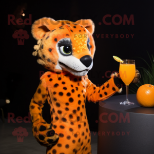 Orange Cheetah mascot costume character dressed with a Cocktail Dress and Gloves