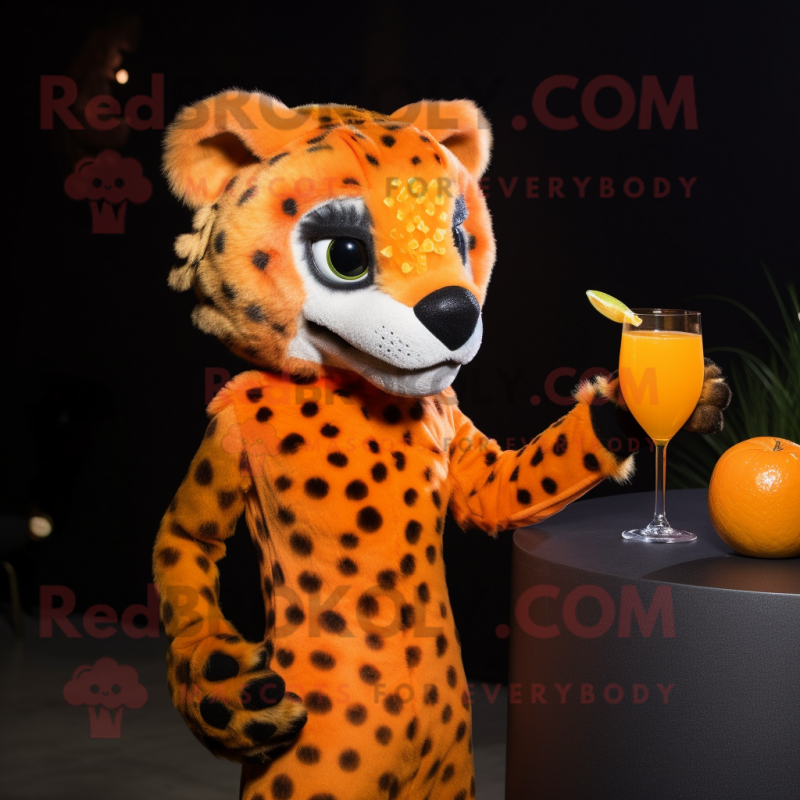 Orange Cheetah mascot costume character dressed with a Cocktail Dress and Gloves Orange Cheetah mascot costume character dressed with a Cocktail Dress and Gloves