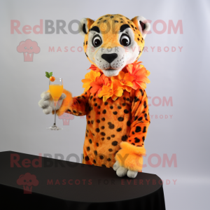 Orange Cheetah mascot costume character dressed with a Cocktail Dress and Gloves