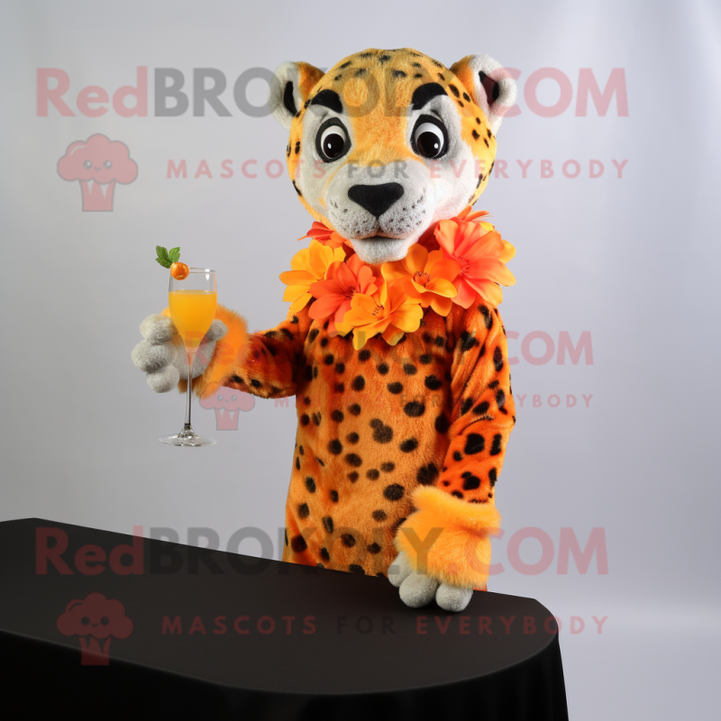 Orange Cheetah mascot costume character dressed with a Cocktail Dress and Gloves Orange Cheetah mascot costume character dressed with a Cocktail Dress and Gloves