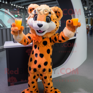 Orange Cheetah mascot costume character dressed with a Cocktail Dress and Gloves