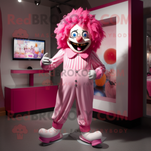 Pink Evil Clown mascot costume character dressed with a Capri Pants and Cummerbunds