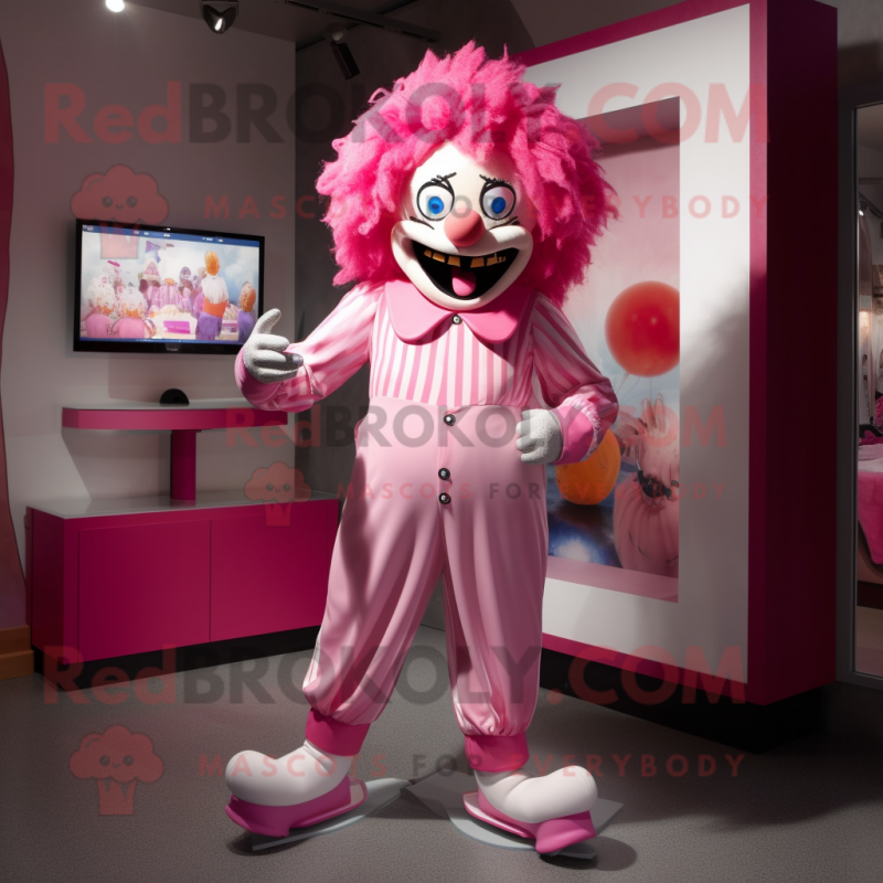 Pink Evil Clown mascot costume character dressed with a Capri Pants and Cummerbunds Pink Evil Clown mascot costume character dressed with a Capri Pants and Cummerbunds