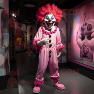 Pink Evil Clown mascot costume character dressed with a Capri Pants and Cummerbunds