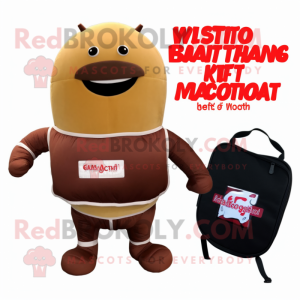 Brown Beef Wellington mascot costume character dressed with a Bikini and Wallets