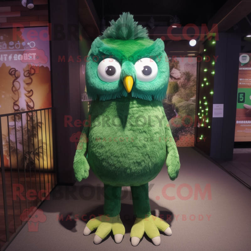 Forest Green Owl mascot costume character dressed with a Skinny Jeans and Hairpins Forest Green Owl mascot costume character dressed with a Skinny Jeans and Hairpins