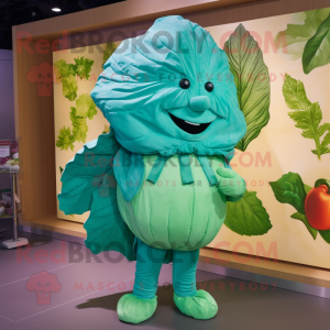 Personaje de traje de mascota Turquoise Cabbage Leaf vestido con pantalones cargo y chales