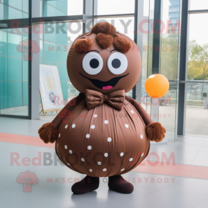 Brown Meatballs mascot costume character dressed with a Ball Gown and Bow ties