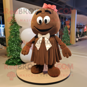 Brown Meatballs mascot costume character dressed with a Ball Gown and Bow ties