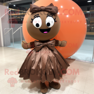 Brown Meatballs mascot costume character dressed with a Ball Gown and Bow ties
