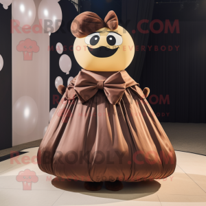 Brown Meatballs mascot costume character dressed with a Ball Gown and Bow ties