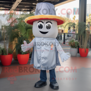 Gray Pad Thai mascot costume character dressed with a Flare Jeans and Hats