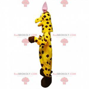 Giraffe mascot with an original bright yellow coat -