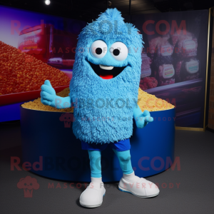 Blue Fried Rice mascot costume character dressed with a Henley Tee and Shoe laces