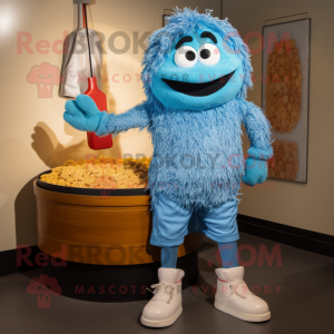 Blue Fried Rice mascot costume character dressed with a Henley Tee and Shoe laces