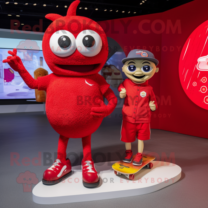 Red Skateboard mascot costume character dressed with a Mini Dress and Watches Red Skateboard mascot costume character dressed with a Mini Dress and Watches