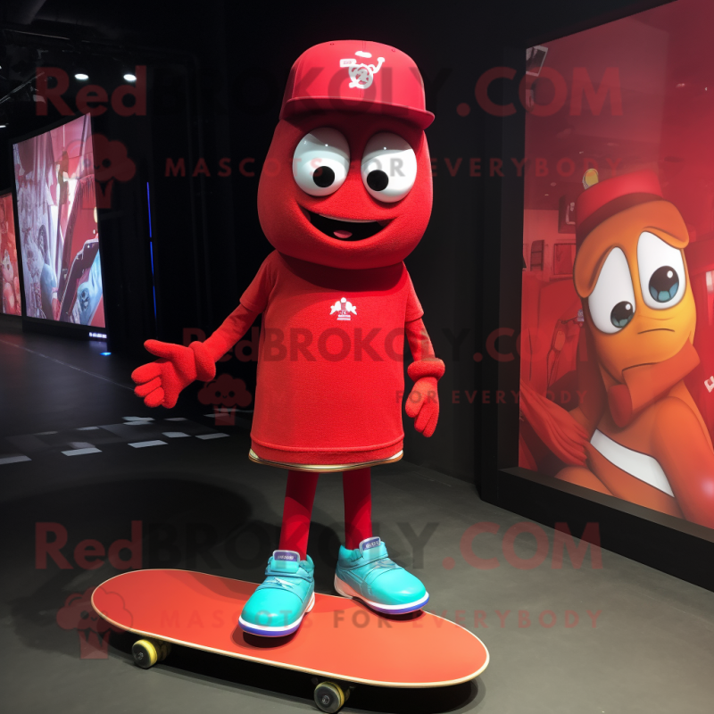 Red Skateboard mascot costume character dressed with a Mini Dress and Watches Red Skateboard mascot costume character dressed with a Mini Dress and Watches