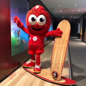 Red Skateboard mascot costume character dressed with a Mini Dress and Watches