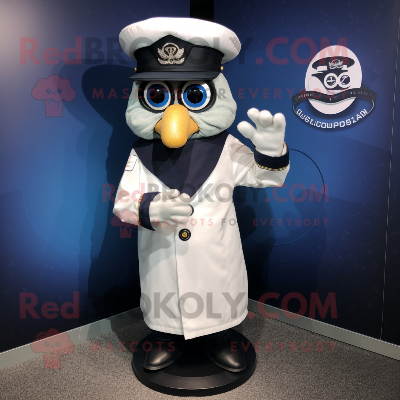 Navy Gyro mascot costume character dressed with a Cover-up and Shoe clips Navy Gyro mascot costume character dressed with a Cover-up and Shoe clips