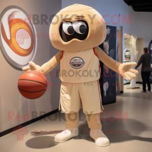 Tan Basketball Ball mascot costume character dressed with a Polo Shirt and Rings