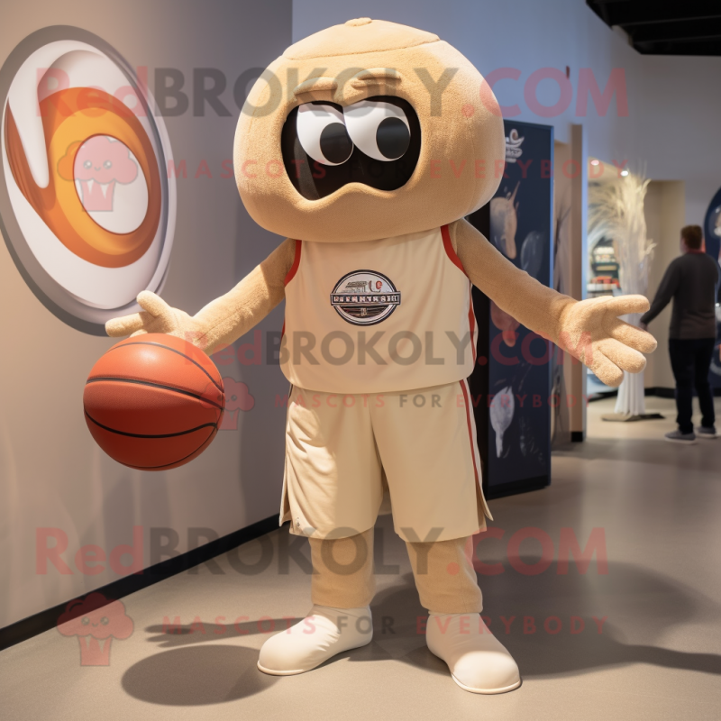 Tan Basketball Ball mascot costume character dressed with a Polo Shirt and Rings Tan Basketball Ball mascot costume character dressed with a Polo Shirt and Rings