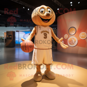 Tan Basketball Ball mascot costume character dressed with a Polo Shirt and Rings