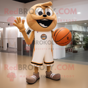 Tan Basketball Ball mascot costume character dressed with a Polo Shirt and Rings