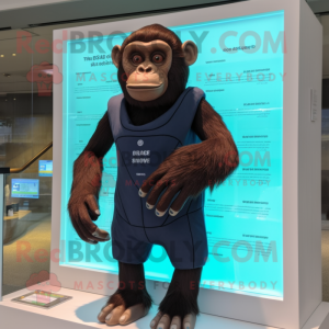 Brown Chimpanzee mascot costume character dressed with a One-Piece Swimsuit and Digital watches