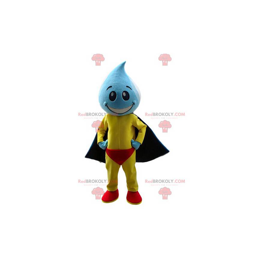 Mascote do super-herói com a cabeça em forma de gota d'água -