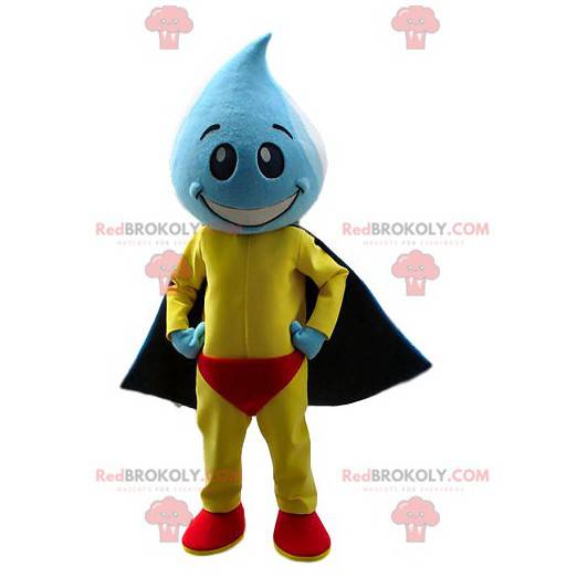 Superhjälte maskot med ett huvud i form av en droppe vatten -