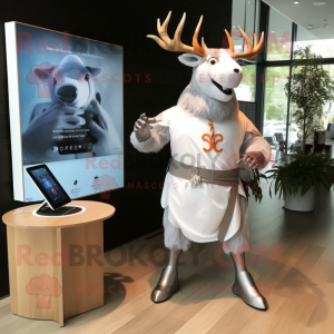 Silver Elk mascot costume character dressed with a Sheath Dress and Smartwatches