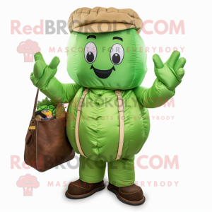 Green Turnip mascot costume character dressed with a Cargo Pants and Mittens