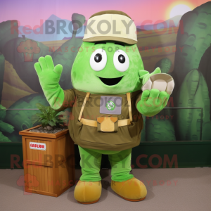 Green Turnip mascot costume character dressed with a Cargo Pants and Mittens