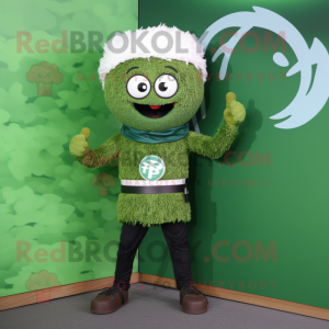 Personaje de disfraz de mascota Forest Green Ramen vestido con una camiseta henley y relojes digitales