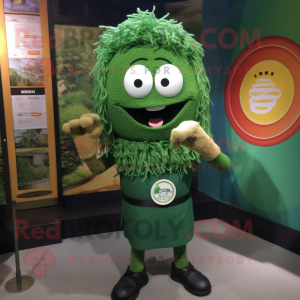 Forest Green Ramen mascot costume character dressed with a Henley Shirt and Digital watches