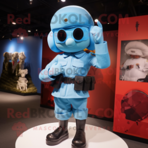 Sky Blue Commando mascot costume character dressed with a Mini Skirt and Cufflinks