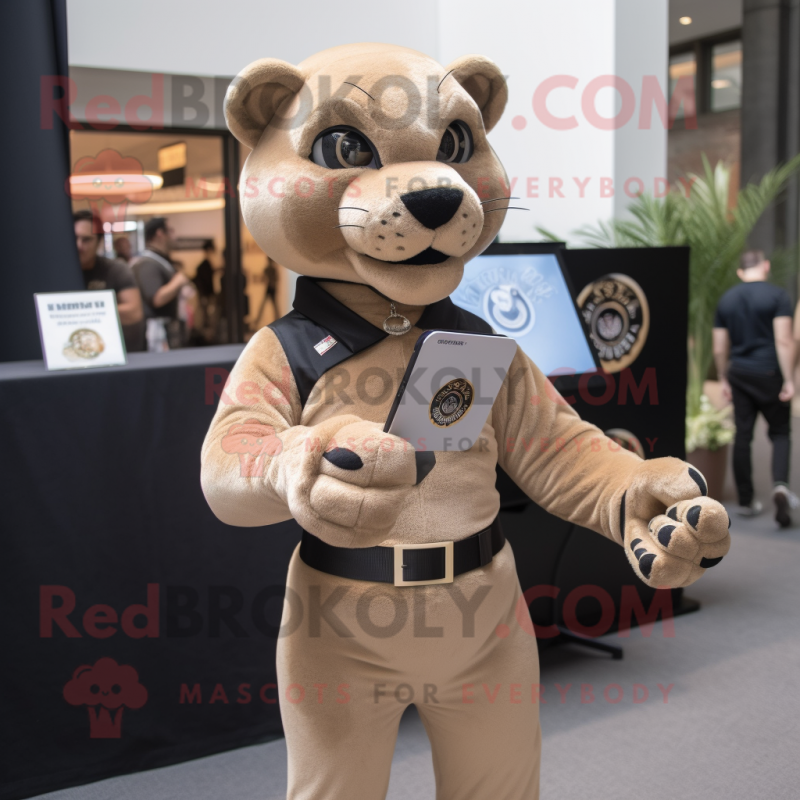 Tan Panther mascot costume character dressed with a Bodysuit and Clutch bags