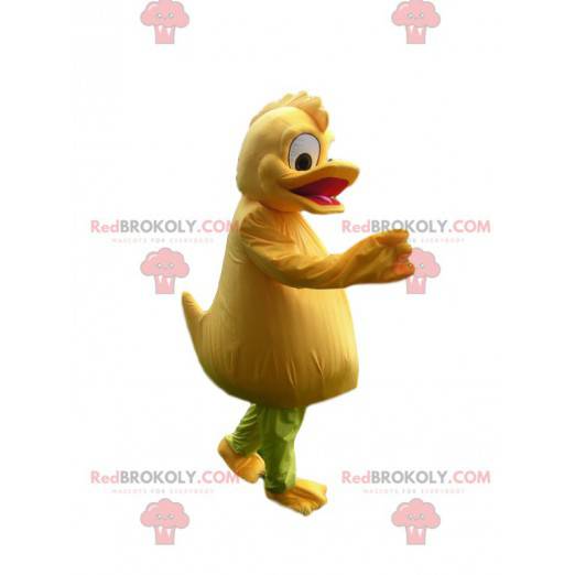 Mascote de pato amarelo cômico com uma linda crista -