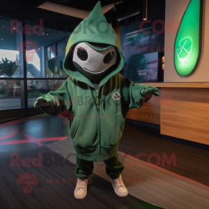 Green Manta Ray mascot costume character dressed with a Hoodie and Berets