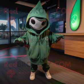 Green Manta Ray mascot costume character dressed with a Hoodie and Berets
