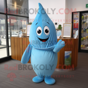 Sky Blue Pear mascot costume character dressed with a Hoodie and Scarf clips